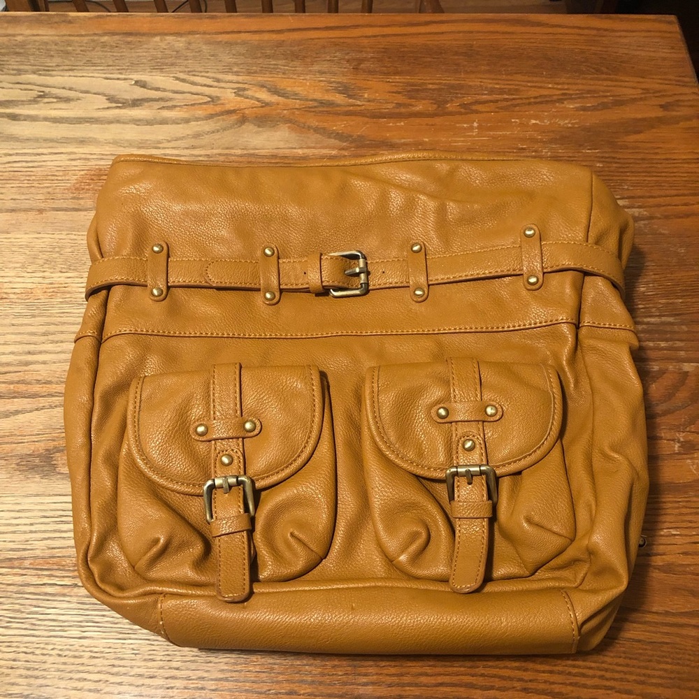 Brown faux-leather messenger satchel